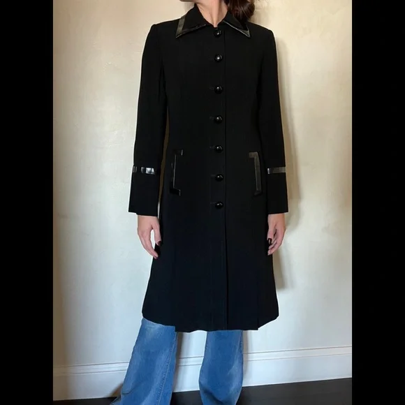 COPY - Elegant light weight duster. Tailored with faux leather trim.
